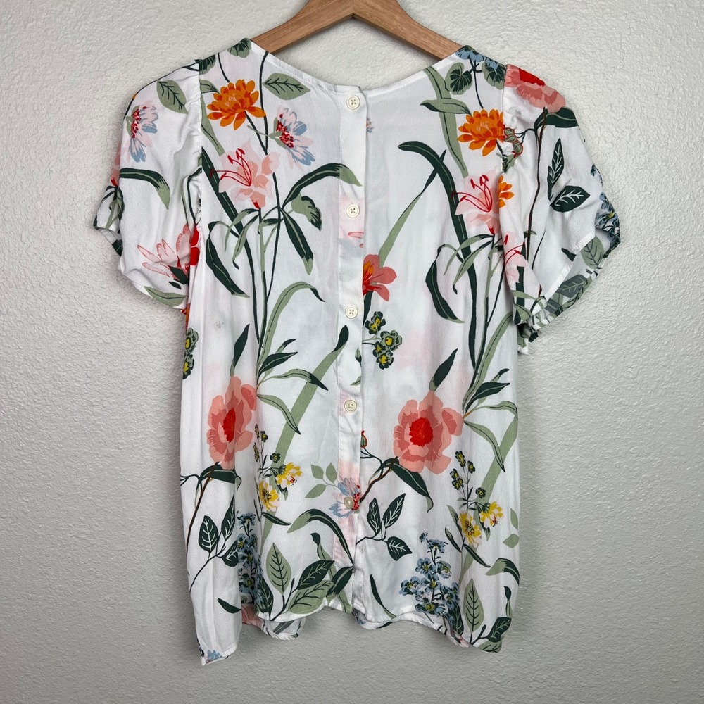 LOFT White Floral Puff-Sleeve Blouse - Picture 6 of 8
